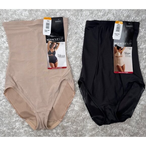 Miraclesuit Women's BUNDLE Shape with an Edge Hi-Waist Brief Black/Nude Size S - Picture 3 of 13